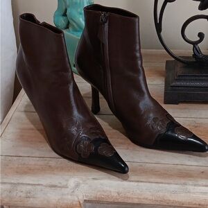 CHANEL Dark Brown and Black Heeled Boots